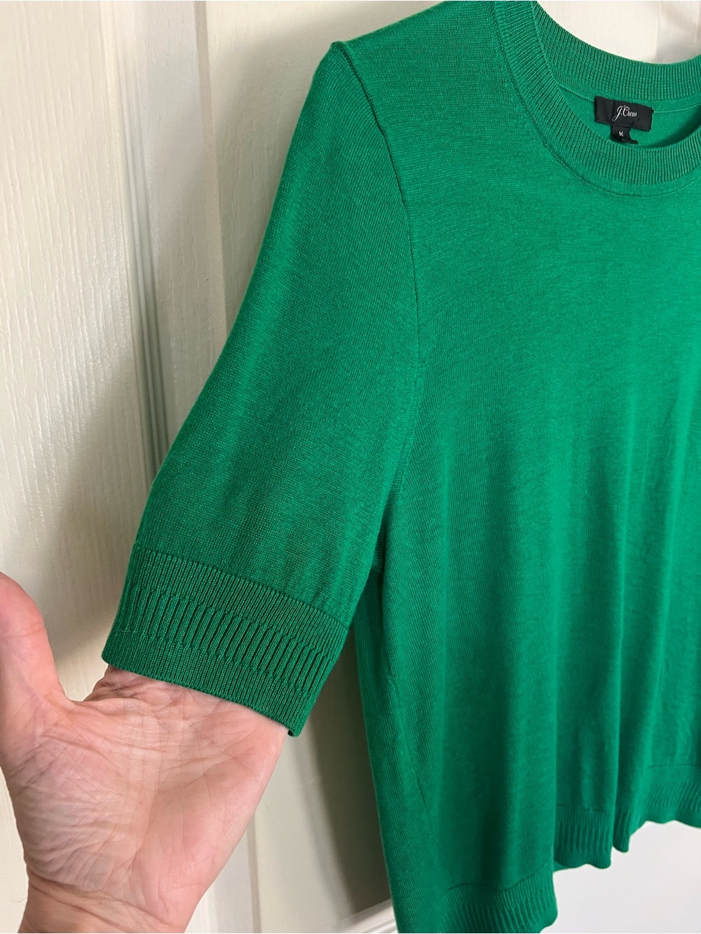 J.Crew Emerald Green Fine Gauge Knit Crewneck Sweater Short Sleeve M - Picture 3 of 8